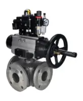 Кран шаровой DN.ru BV3232P(4pc)-FP-3WL-F Ду100 Ру16 полнопроходной трехходовой, фланцевый, корпус - нержавеющая сталь SS316, с пневмоприводом DN.ru PA-DA-105-1, пневмораспределителем 4M310-08 AC220V, БКВ APL-410N EX и БПВ AFC2000