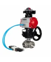 Кран шаровой DN.ru BV3232P(4pc)-SP-3WL-T-ISO-H WDVF Ду65 Ру40 стандартнопроходной, 3-ходовой L-тип, внутренняя резьба, с пневмоприводом PA-DA-105, пневмораспределителем 4V320-08 AC220V, БКВ APL-210N и ручным дублером MON2-450-T28-ISO