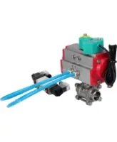Кран шаровой DN.ru BV3232P(3pc)-FP-W-ISO-H Ду80 Ру25 полнопроходной, корпус - нержавеющая сталь 316, уплотнение - PTFE, под приварку, с пневмоприводом PA-DA-105, пневмораспределителем 4V320-08 AC220V и магнитным переключателем ALS200D