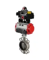Затвор дисковый поворотный DN.ru WBV3232E-2W-Fb-H Ду65 Ру16, корпус - нержавеющая сталь 316L, диск - нержавеющая сталь 316L, EPDM, с пневмоприводом PA-SA-105 с возвратными пружинами, с пневмораспределителем 4V320-08 AC220V, с БКВ APL-410N EX