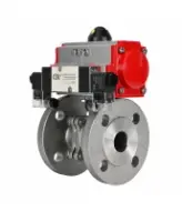 Кран шаровой DN.ru BV3232P(2pc)-FP-F-ISO-H Ду50 Ру16 полнопроходной фланцевый, корпус - нержавеющая сталь SS316, уплотнение - PTFE, с пневмоприводом PA-DA-083 и пневмораспределителем 4M320-08 AC220V