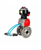 Кран шаровой DN.ru BV3232P(2pc)-FP-F-ISO-H Ду100 Ру16 фланцевый, полнопроходной, двухсоставной, корпус - нержавеющая сталь SS316, уплотнение - PTFE, с пн.приводом DN.ru PA-DA-105 пн.распределителем 4V320-08 AC220V БКВ APL-510N-EX