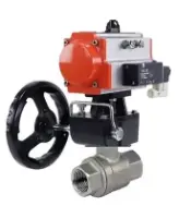 Кран шаровой DN.ru BV3232P(2pc)-FP-T-ISO-H Ду80 Ру40 полнопроходной, внутренняя резьба, нержавеющая сталь 316, уплотнение - PTFE, с пневмоприводом PA-DA-083, пневмораспределителем 4M310-08 AC220V, ручным дублером MON2-450-T28-ISO