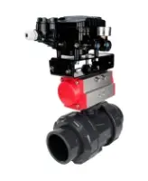 Кран шаровой DN.ru BV4242E-FP-GRM-ISO Дн50 Ру10 полнопроходной, корпус - НПВХ, шар - НПВХ, уплотнение - EPDM, с пневмоприводом PA-SA-065 и пневмопозиционером YT-1000RSN без обратной связи