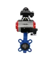 Затвор дисковый поворотный DN.ru WBV1413E-2W-Fb-H Ду40 Ру16, корпус - чугун GGG50, диск - чугун GGG40, уплотнение - EPDM, с пневмоприводом DN.ru PA-DA-052 двойного действия, с пневмораспределителем 4V320-08 AC220V, с БКВ APL-210N