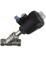 Клапан отсечной пневматический DN.ru VSP3241P-T-1PNC 1/2″ Ду15 Ру25, корпус - нержавеющая сталь SS316, резьбовой, Y-образный, корпус привода - пластик