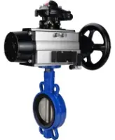 Затвор дисковый поворотный DN.ru WBV1432E-2W-Fb-H Ду150 Ру16, корпус - чугун GGG50, диск - нержавеющая сталь 316L, уплотнение - EPDM, с пневмоприводом DN.ru PA-DA-105-1 двойного действия, пневмораспределителем 4M310-08 AC220V, БКВ APL-210N