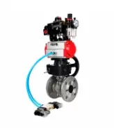 Кран шаровой DN.ru BV3232P(2pc)-FP-F-ISO-H WDVF Ду80 Ру16 полнопроходной, фланцевый, нержавеющая сталь 316, PTFE, с пневмоприводом PA-DA-105, пневмораспределителем 4V320-08 AC220V, БКВ APL-410N EX, БПВ AFC2000 и ручным дублером MON2-450-T28-ISO