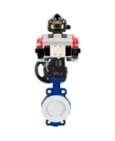 Затвор дисковый поворотный DN.ru WBV3434Pf-2W-Fb-R Ду250 Ру16 корпус - углеродистая сталь WCB, диск - углеродистая сталь WCB, футерованный PTFE, уплотнение - PTFE, с PA-DA-130, пневмораспределителем 4V320-08 AC220V, БКВ APL-510N EX и MON3-700-T38-ISO