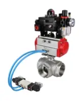 Кран шаровой DN.ru BV3232P(4pc)-SP-3WL-T-ISO-H Ду15 Ру63, стандартнопроходной, четырехсоставной, нержавеющая сталь 316, PTFE, внутренняя резьба, с пневмоприводом PA-DA-052, пневмораспределителем 4V320-08 AC220V, БКВ APL-410N Ex, БПВ AFC2000
