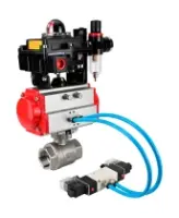 Кран шаровой DN.ru BV3232P(2pc)-FP-T-ISO-H Ду80 Ру40, полнопроходной внутреннняя резьба, нержавеющая сталь SS316, PTFE, с пневмоприводом PA-SA-130 с возвратными пружинами, с пневмораспределителем 4V320-08 AC220V, с БКВ APL-410N EX, с БПВ AFC2000