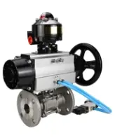 Кран шаровой DN.ru BV3131P(3pc)-FP-F-ISO-H Ду100 Ру16 полнопроходной трехсоставной, фланцевый, нержавеющая сталь 304, уплотнение - PTFE, 22х22, F10, WDVF, с пневмоприводом DN.ru PA-DA-105-1, пневмораспределителем 4V320-08 AC220V и БКВ APL-510N EX