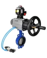 Затвор дисковый поворотный DN.ru WBV1432N-2W-Fb-H Ду125 Ру16, корпус - чугун GGG50, диск - нержавеющая сталь 316L, уплотнение - NBR, с пневмоприводом DN.ru PA-DA-105-1 двойного действия, с пневмораспределителем 4V320-08 AC220V, с БКВ APL-510N-EX