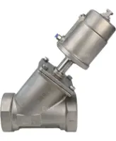 Клапан отсечной пневматический DN.ru VSP3231P-T-1PNC 2 1/2″ Ду65 Ру25, корпус - нержавеющая сталь SS316, резьбовой, Y-образный, корпус привода - нержавеющая сталь CF8