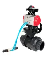 Кран шаровой DN.ru BV4242E-FP-GRM-ISO Дн50 Ру10 полнопроходной, корпус - НПВХ, шар - НПВХ, уплотнение - EPDM, с пневмоприводом PA-DA-052, пневмораспределителем 4V320-10 AC220V, ручным дублером MON1-250-T26-ISO и БКВ APL-210N
