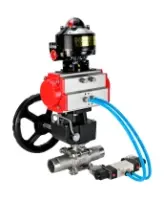 Кран шаровой DN.ru BV3232P(3pc)-FP-W-ISO-H LONG Ду65 Ру25 полнопроход., корпус - нерж.сталь 316, уплотнение - PTFE, под приварку, с пн.приводом PA-DA-083, пн.распределителем 4V320-08 AC220V, редуктором MON2-450-T28-ISO и БКВ APL-510N EX