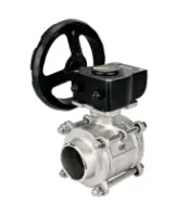 Кран шаровой DN.ru BV3232P(3pc)-FP-W-ISO-H Ду80 Ру25 полнопроходной двухходовой, нержавеющая сталь SS316, под приварку, уплотнение - PTFE, с ISO фланцем и редуктором DN.ru HAM RQN-Z
