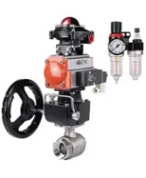 Кран шаровой DN.ru BV3232P(2pc)-FP-T-ISO-H Ду80 Ру40 полнопроходной, внутренняя резьба, нержавеющая сталь 316, PTFE, с пневмоприводом PA-DA-083, пн.распределителем 4M310-08 AC220V, БКВ APL-410N EX, ручным дублером MON2-450-T28-ISO, БПВ AFC2000
