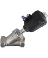 Клапан отсечной пневматический DN.ru VSP3241P-T-1PNC 1 1/2″ Ду40 Ру25, корпус - нержавеющая сталь SS316, резьбовой, Y-образный, корпус привода - пластик