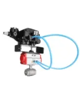 Кран шаровой DN.ru BV3232P(2pc)-FP-T-ISO-H Ду80 Ру40, полнопроходной вн. резьба, нержавеющая сталь SS316, уплотнение - PTFE, с пневмоприводом PA-SA-130 с возвратными пружинами и с электропневматическим поворотным позиционером YT-1000RSN с обратной связью