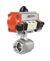 Кран шаровой DN.ru BV3232P(2pc)-FP-T-ISO-H Ду80 Ру40 полнопроходной внутреннняя резьба, нержавеющая сталь SS316, уплотнение - PTFE, с пневмоприводом PA-DA-105 двойного действия и пневмораспределителем 4V320-08 AC220V