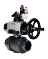 Кран шаровой DN.ru BV4242E-FP-GRM-ISO Дн50 Ру10 полнопроходной, корпус - НПВХ, шар - НПВХ, уплотнение - EPDM, с пневмоприводом PA-DA-105-1, пневмораспределителем 4M310-08 AC220V, БКВ APL-210N и БПВ AFC2000
