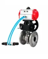 Кран шаровой DN.ru BV3232P(2pc)-FP-F-ISO-H WDVF Ду80 Ру16 полнопроходной, фланцевый, корпус - нержавеющая сталь 316, уплотнение - PTFE, с пневмоприводом PA-DA-105, пневмораспределителем 4V320-08 AC220V и ручным дублером MON2-450-T28-ISO