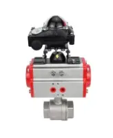 Кран шаровой DN.ru BV3232P(2pc)-FP-T-ISO-H 3“ Ду80 Ру40 полнопроходной двухходовой, нержавеющая сталь SS316, внутренняя резьба, уплотнение - PTFE, с пневмоприводом с возвратными пружинами DN.ru PA-SA-130 и БКВ APL-410N EX