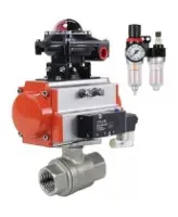 Кран шаровой DN.ru BV3232P(2pc)-FP-T-ISO-H Ду80 Ру40, полнопроходной внутреннняя резьба, нержавеющая сталь SS316, PTFE, с пневмоприводом PA-SA-130 с возвратными пружинами, с пневмораспределителем 4V320-08 AC220V, с БКВ APL-210N, с БПВ AFC2000
