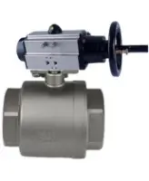 Кран шаровой DN.ru BV3232P(2pc)-FP-T-ISO-H Ду100 Ру40 полнопроходной двухходовой, нержавеющая сталь SS316, внутренняя резьба, уплотнение - PTFE, с пневмоприводом DN.ru PA-DA-105-1