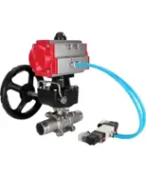 Кран шаровой DN.ru BV3232P(3pc)-FP-W-ISO-H LONG Ду80 Ру25 полнопроходной, корпус - нержавеющая сталь 316, уплотнение - PTFE, под приварку, с пневмоприводом PA-DA-083, пневмораспределителем 4V320-08 AC220V и редуктором MON2-450-T28-ISO