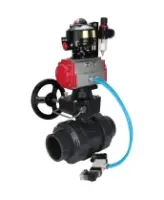 Кран шаровой DN.ru BV4242E-FP-GRM-ISO Дн50 Ру10 полнопроходной, корпус - НПВХ, шар - НПВХ, уплотнение - EPDM, с пневмоприводом PA-DA-052, пневмораспределителем 4V320-08 AC220V, ручным дублером MON1-250-T26-ISO, БКВ APL-510N EX и БПВ AFC2000