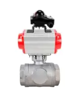 Кран шаровой DN.ru BV3232P(4pc)-SP-3WL-T-ISO-H WDVF Ду40 Ру63 стандартнопроходной, 3-ходовой L-тип, внутренняя резьба, корпус - нержавеющая сталь AISI 316, уплотнение - PTFE, с пневмоприводом PA-SA-130 и БКВ APL-210N