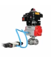 Кран шаровой DN.ru BV3232P(4pc)-SP-3WT-T-ISO-H WDVF Ду25 Ру63 стандартнопроходной, 3-ходовой Т-тип, внутренняя резьба, нержавеющая сталь AISI 316, PTFE, с пневмоприводом PA-DA-065, пневмораспределителем 4V320-08 AC220V и БКВ APL-410N EX
