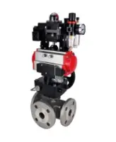 Кран шаровой DN.ru BV3232P(4pc)-FP-3WL-F Ду65 Ру16 полнопроходной трехходовой, фланцевый, корпус - нержавеющая сталь SS316, с пневмоприводом PA-DA-083, пневмораспределителем 4M310-08 DC24V, БКВ APL-410N EX, ручной дублер MON2-450-T28-ISO и БПВ AFC2000