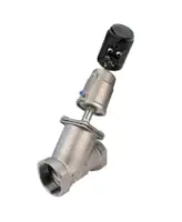 Клапан отсечной пневматический DN.ru VSP3232PV-T-1PNC 1 1/4″ Ду32 Ру16 корпус - нержавеющая сталь SS316, резьбовой, Y-образный, корпус привода - нержавеющая сталь CF8M, с электропневматическим интеллектуальным позиционером DN.ru ЭИП-1500 (ход 25-50мм)