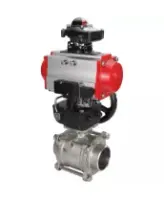 Кран шаровой DN.ru BV3232P(3pc)-FP-W-ISO-H Ду40 Ру40, полнопроходной, трехсоставной, нержавеющая сталь 316, PTFE, под приварку, с пневмоприводом PA-DA-083, пневмораспределителем 4V320-10 AC220V, БКВ APL-410N Ex, ручным дублером MON2-450-T28-ISO