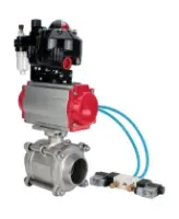 Кран шаровой DN.ru BV3232P(3pc)-FP-W-ISO-H WDVF Ду40 Ру40 полнопроходной, трехсоставной, корпус - нержавеющая сталь 316, уплотнение - PTFE, под приварку, с пневмоприводом PA-SA-105, пневмораспределителем 4V320-08 AC220V, БКВ APL-510N EX, БПВ AFC2000