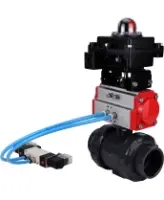 Кран шаровой DN.ru BV4242E-FP-GRM-ISO Дн50 Ру10 полнопроходной, корпус - НПВХ, шар - НПВХ, уплотнение - EPDM, с пневмоприводом PA-DA-052, пневмораспределителем 4V320-10 AC220V и БКВ APL-410N EX