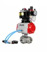 Кран шаровой DN.ru BV3232P(4pc)-SP-3WL-T-ISO-H WDVF Ду40 Ру63 стандартнопроходной, 3-ходовой L-тип, внутренняя резьба, нержавеющая сталь AISI 316, PTFE, с пневмоприводом PA-SA-130, пневмораспределителем 4V320-08 AC220V, БКВ APL-510N EX и БПВ AFC2000
