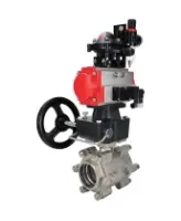 Кран шаровой DN.ru BV3232P(3pc)-FP-SW-ISO-H Ду65 Ру63 полнопроходной, корпус - нержавеющая сталь SS316, под приварку, с пневмоприводом PA-DA-105, пневмораспределителем 4M310-08 AC220V, БКВ APL-210N, ручным дублером MON2-450-T28-ISO, БПВ AFC2000