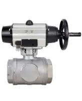Кран шаровой DN.ru BV3232P(4pc)-SP-3WL-T-ISO-H WDVF Ду65 Ру40 стандартнопроходной, 3-ходовой L-тип, внутренняя резьба, корпус - нержавеющая сталь AISI 316, уплотнение - PTFE, с пневмоприводом PA-DA-105-1 и пневмораспределителем 4M310-08 AC220V