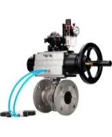Кран шаровой DN.ru BV3232P(2pc)-FP-F-ISO-H Ду100 Ру16, полнопроходной фланцевый, нержавеющая сталь SS316, уплотнение - PTFE, с пневмоприводом PA-DA-105-1 двойного действия, с пневмораспределителем 4V320-08 AC220V, с БКВ APL-210N, с БПВ AFC2000