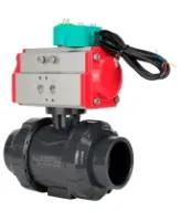 Кран шаровой DN.ru BV4242E-FP-GRM-ISO Дн50 Ру10 полнопроходной, корпус - НПВХ, шар - НПВХ, уплотнение - EPDM, с пневмоприводом PA-SA-065 и магнитным переключателем ALS200D