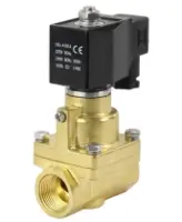 Клапан электромагнитный DN.ru VS1000-PT-NC-220VAC 1 1/2″ Ду40 Ру12 соленоидный двухходовой поршневой, резьбовой, корпус - латунь, уплотнение - PTFE, пилотного действия, нормально закрытый, катушка - 220В AC
