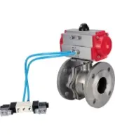 Кран шаровой DN.ru BV3232P(2pc)-FP-F-ISO-H Ду80 Ру16, полнопроходной фланцевый, нержавеющая сталь SS316, уплотнение - PTFE, с пневмоприводом PA-SA-130 с возвратными пружинами, с пневмораспределителем 4V320-08 AC220V