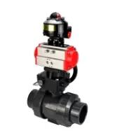 Кран шаровой DN.ru BV4242E-FP-GRM-ISO Дн50 Ру10 полнопроходной, корпус - НПВХ, шар - НПВХ, уплотнение - EPDM, с пневмоприводом PA-DA-052, ручным дублером MON1-250-T26-ISO и БКВ APL-510N EX