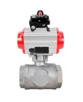 Кран шаровой DN.ru BV3232P(4pc)-SP-3WL-T-ISO-H WDVF Ду40 Ру63 стандартнопроходной, 3-ходовой L-тип, внутренняя резьба, нержавеющая сталь AISI 316, PTFE, с пневмоприводом PA-SA-130, пневмораспределителем 4M310-08 AC220V и БКВ APL-410N EX