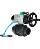 Кран шаровой DN.ru BV4242E-FP-GRM-ISO Дн50 Ру10 полнопроходной, корпус - НПВХ, шар - НПВХ, уплотнение - EPDM, с пневмоприводом PA-DA-105-1, пневмораспределителем 4V320-08 AC220V и магнитным переключателем ALS200D