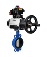 Затвор дисковый поворотный DN.ru WBV1413E-2W-Fb-H Ду150 Ру16, корпус - чугун GGG50, диск - чугун GGG40, уплотнение - EPDM, с пневмоприводом DN.ru PA-DA-105-1 двойного действия, пневмораспределителем 4M310-08 AC220V, БКВ APL-410N EX